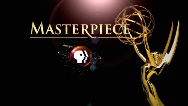 Masterpiece logo with an Emmy award in background